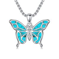 wholesale Opal Turquoise Animal Necklace 925 Sterling Silver Hummingbird Horse Bird Phoenix Wolf Butterfly Dragonfly Opal Jewelry Christmas Gifts For Women Men -style_name:Butterfly-Turquoise