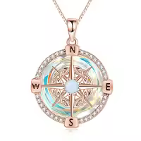 TOUPOP Sterling Silver Compass Urn Necklace For Women-style_name:A05-Aurora White-Rose Gold Plated