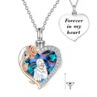TOUPOP Sterling Silver & Stone Cat Moon Cremation Urn Necklace for Ashes-color_name:Cat-Abalone Shell