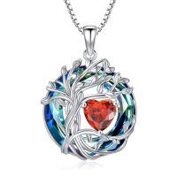 wholesale TOUPOP Tree Of Life Birthstone Necklace 925 Sterling Silver Pendant Austrian Crystal Jewelry Anniversary Birthday Christmas Gifts For Women Mom Her Wife -color_name:08-Aug-Peridot,style_name:1-White Gold-Blue Crystal