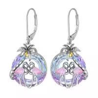 TOUPOP Sterling Silver Crystal Flamingo Earrings Palm Tree Jewelry Gifts-color_name:Two Flamingo Earrings