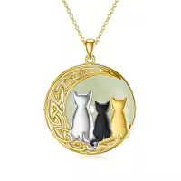 TOUPOP Sterling Silver Jade Cat Hummingbird Dragonfly Butterfly Bee Necklace-style_name:Cats 3-Gold