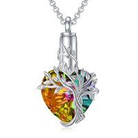 wholesale TOUPOP Heart Tree Of Life Urn Necklace For Ashes 925 Sterling Silver Cremation Jewelry Crystal With Funnel Filler Memorial Mothers Day Gifts For Women Mom Sister Friend -color_name:Vitrail Medium