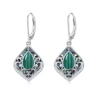 TOUPOP Sterling Silver Abalone Shell Filigree Teardrop Dangle Earrings-color_name:Malachite