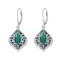 wholesale Filigree Gemstone Earrings 925 Sterling Silver Teardrop Bohemian Dangle Earrings Abalone Shell Filigree Jewelry Birthday Christmas Gifts For Women -color_name:Malachite