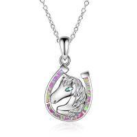 wholesale Horse Gifts For Women Horseshoe Necklace Sterling Silver Horse Necklace Horse Lover Gifts For Women Wife Mom Fashion Jewelry Birthday Graduation -color_name:Pink Opal