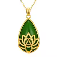 TOUPOP 14K Gold Plated Sterling Silver Green Jade Lotus Necklace Teardrop Jewelry-style_name:Lotus-AA