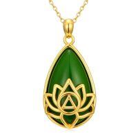 wholesale Jade Lotus Necklace 14k Gold Plated Sterling Silver Teardrop Green Jade Jewelry Christmas Gifts For Women -style_name:Lotus-AA