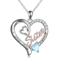 TOUPOP Sterling Silver & Birthstone I Love You Forever Sister Pendant Gift-color_name:06 Jun - Moonstone