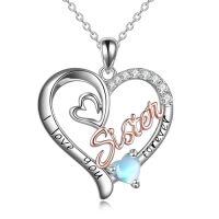 wholesale Gifts For Sister 925 Sterling Silver Birthstone Pendant I Love You Forever Sister Birthday Gifts, Personalized Sisters Jewelry For Women -color_name:06 Jun - Moonstone