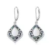 TOUPOP Sterling Silver Abalone Shell Filigree Teardrop Dangle Earrings-color_name:Opal