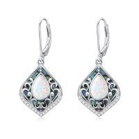 wholesale Filigree Gemstone Earrings 925 Sterling Silver Teardrop Bohemian Dangle Earrings Abalone Shell Filigree Jewelry Birthday Christmas Gifts For Women -color_name:Opal