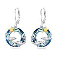 wholesale TOUPOP Turtle/jellyfish/dolphin/starfish/whale Earrings 925 Sterling Silver Dangle Drop Earrings Ocean Jewelry Anniversary Birthday Gift For Women -style_name:Double Dolphin