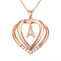 TOUPOP 925 Sterling Silver Moissanite Heart Letter Pendant Necklace-style_name:Rose Gold - A Initial