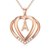 wholesale Heart Initial Necklace For Women 925 Sterling Silver Letter Pendant With Moissanite Personalized Charm Alphabet Jewelry Birthday Anniversary Mothers Day Christmas Gifts For Her Wife Girlfriend Mom -style_name:Rose Gold - A Initial