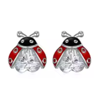 TOUPOP Sterling Silver Opal Animal Stud Earrings: Turtle Dolphin Dragon Dinosaur Ladybug Shark Narwhal-style_name:Ladybug Earrings