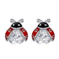 wholesale TOUPOP Sterling Silver Cute Stud Earrings Created Opal Sea Turtle/dolphin/dragon/dinosaurs/ladybug/shark/narwhals Animals Earrings For Women Birthday Gifts -style_name:Ladybug Earrings