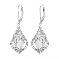 TOUPOP Sterling Silver Birthstone Tree Of Life Earrings-style_name:10-Oct-Opal