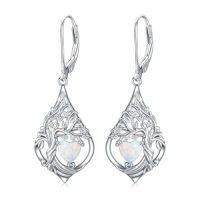 wholesale Birthstone Tree Of Life Earrings 925 Sterling Silver Birthstone Earrings Tree Of Life Jewelry Birthday Christmas Gifts For Women -style_name:10-Oct-Opal