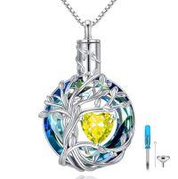 wholesale TOUPOP Tree Of Life Urn Necklaces For Ashes Birthstone Cremation Jewelry 925 Sterling Silver Crystal Memorial Keepsake Funeral Jewelry For Women (with Funnel Filler) -color_name:11-Nov-Citrine