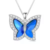 TOUPOP Sterling Silver Birthstone Butterfly Pendant Necklace-color_name:Blue