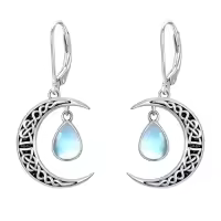 TOUPOP Sterling Silver Celtic Moon Earrings Vintage Crescent Witch Jewelry Gifts For Women-color_name:Moonstone