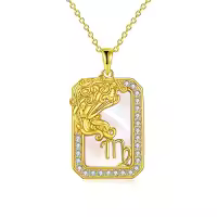 TOUPOP Sterling Silver Gold Plated Mother Of Pearl Constellation Zodiac Pendant Necklace-style_name:08-Virgo