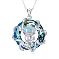 TOUPOP Sterling Silver Crystal Sea Turtle Necklace Ocean Jewelry Gift-style_name:19-Jellyfish