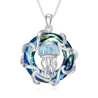 wholesale TOUPOP Sea Turtle Necklace For Women Sterling Silver Ocean Theme Crystal Pendant Jewelry Summer Beach Gifts For Marine Animal Lovers -style_name:19-Jellyfish