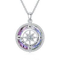 wholesale TOUPOP Birthstone Necklace Sterling Silver I'd Be Lost Without You Compass Pendant Necklaces With Crystal Women Birthday Anniversary Christmas Jewelry Gifts For Her Wife Grilfriend Mom Daughter -color_name:B-Purple Circle Crystal-04-Apr-White Zircon