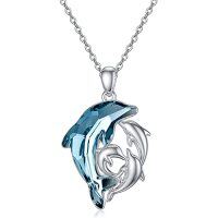 wholesale TOUPOP Christmas Gifts Dolphin Gifts For Women Dolphins Necklace Sterling Silver Crystal Mom And Daughter/son Necklaces Birthday Christmas Gift -style_name:Dolphin Mother and 3 Sons or Daughters-Dolphins Necklace-Blue Crystal