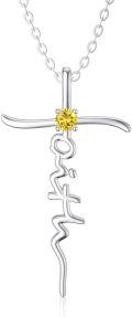 wholesale Sterling Silver Birthstone Faith Cross Necklace 18 +2 Christian Jewelry Gift-0-0