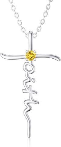wholesale Sterling Silver Birthstone Faith Cross Necklace 18 +2 Christian Jewelry Gift-11-November