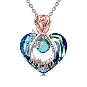Mom Necklace with Heart Crystal-Rose flower