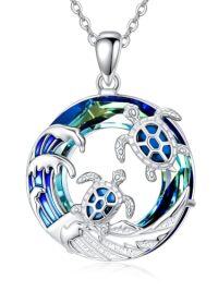 wholesale Turtle Gifts S925 Sterling Silver Crystal Sea Turtle Necklace Christmas Gifts For Women, 18+2 Inch -color_name:19-Blue-Ocean 2