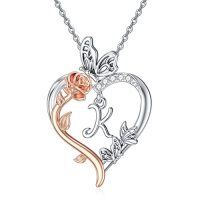 wholesale TOUPOP Rose Heart Necklaces Gifts For Women 925 Sterling Silver Butterfly Heart Initial Necklace Anniversary Birthday Christmas Jewelry Gifts For Mom Her Wife Girlfriend Daughter -style_name:K Initial