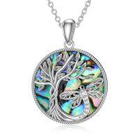 wholesale TOUPOP Tree Of Life Animal Necklace 925 Sterling Silver Crystal/abalone Shell Animal Pendant Jewelry Birthday Mothers Day Gifts For Women Mom Wife Her -style_name:2-Abalone Shell-Dragonfly