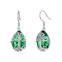 wholesale TOUPOP Tree Of Life Earrings 925 Sterling Silver Family Tree Dangle Drop Earrings Crystal Jewelry Birthday Christmas Gifts For Women Her -style_name:Teardrop-5-May-Emerald