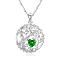 TOUPOP Sterling Silver Birthstone Tree Of Life Pendant Jewelry Gifts-style_name:05-May-Emerald
