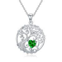 wholesale TOUPOP Tree Of Life Necklace 925 Sterling Silver Birthstone Pendant Jewelry Gifts For Women Her Wife Birthday -style_name:05-May-Emerald