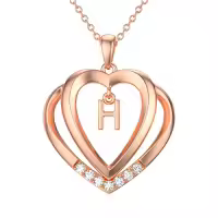 TOUPOP 925 Sterling Silver Moissanite Heart Letter Pendant Necklace-style_name:Rose Gold - H Initial