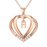 wholesale Heart Initial Necklace For Women 925 Sterling Silver Letter Pendant With Moissanite Personalized Charm Alphabet Jewelry Birthday Anniversary Mothers Day Christmas Gifts For Her Wife Girlfriend Mom -style_name:Rose Gold - H Initial