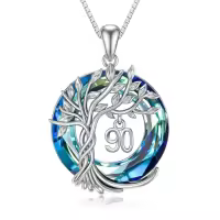 TOUPOP Sterling Silver Crystal Tree Of Life Necklace Gift For Women-style_name:90th-Blue Crystal