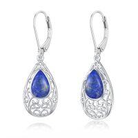 wholesale Filigree Earrings For Women 925 Sterling Silver Teardrop Gemstone Dangle Earrings Fine Jewelry Christmas Gifts For Women -style_name:Lapis Lazuli