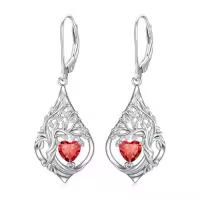 TOUPOP Sterling Silver Birthstone Tree Of Life Earrings-style_name:7-Jul-Ruby