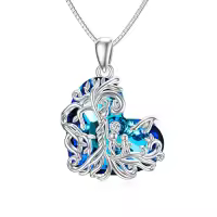 TOUPOP Sterling Silver Crystal Tree Of Life Necklace For Women-color_name:G-Mother and 2 Child-Heart Crystal