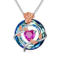 wholesale TOUPOP Birthstone Necklace For Women 925 Sterling Silver Rose Flower Pendant Blue Circle Crystal Jewelry Birthday Gifts -color_name:10-October-Pink Tourmaline