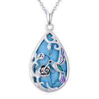 wholesale Butterfly/dragonfly/bee Necklace For Women 925 Sterling Silver Teardrop Moonstone Turquoise Pendant Animal Jewelry Christmas Gifts For Women -style_name:2-Turquoise Hummingbird