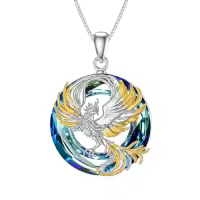 TOUPOP Sterling Silver Crystal Phoenix Necklace Pendant-style_name:Phoenix-Blue Crystal