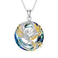 wholesale Phoenix Necklace 925 Sterling Silver Crystal Necklace Pendant Phoenix Rising Jewelry Christmas Gifts For Women -style_name:Phoenix-Blue Crystal